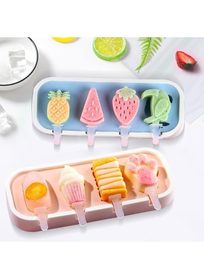 ChicAbode 2Pcs Popsicles Molds, Mini Popsicle Molds for Kids Baby, Cute Shapes Silicone Popsicle Molds, Ice Pop Mold, BPA Free Reusable Ice Cream Mold, Popsicle Maker, Homemade DIY Set, Blue Pink - Image 1